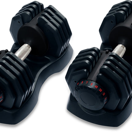 Strongology Home Fitness Adjustable Smart Dumbbell Pair from 5kg to 40kg Training Weights in Black