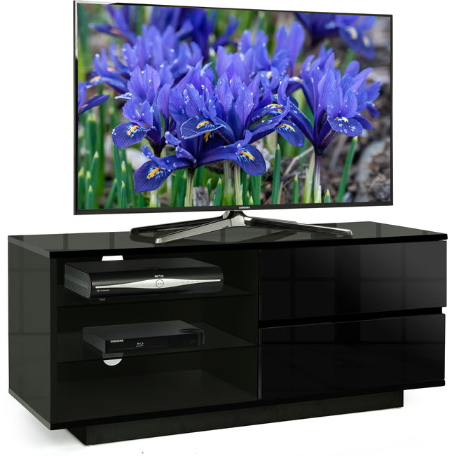 Centurion Supports Gallus Gloss Black with 2-Black Drawers and 3-Shelf 32"-55" LED/LCD/Plasma Cabinet TV Stand