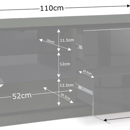 Centurion Supports GALLUS High Gloss Black with 2-Gloss Black Drawers for 32"-55" LED/OLED/LCD TV Cabinet - FULLY ASSEMBLED