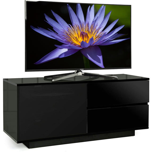 Centurion Supports Gallus ULTRA Remote Friendly BeamThru Gloss Black with 2-Black Drawers 32"-55" Flat Screen TV Cabinet