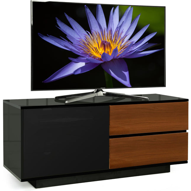 Centurion Supports GALLUS ULTRA Remote Friendly BeamThru Gloss Black with 2-Walnut Drawers 32"-55" Flat Screen TV Cabinet