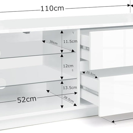 Centurion Supports GALLUS High Gloss White with 2-White Drawers for 32"-55" LED/OLED/LCD TV Cabinet - FULLY ASSEMBLED