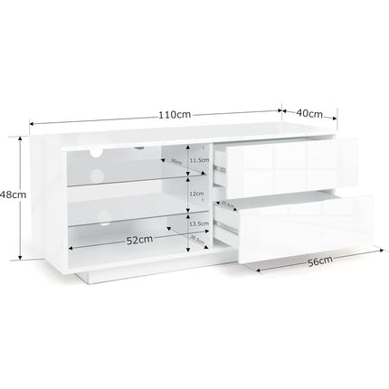 Centurion Supports Gallus Gloss White TV Stand with 2-White Drawers and 3-Shelves TV Cabinet - Grade A