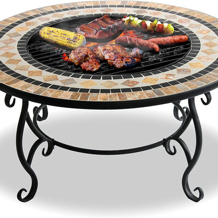 Centurion Supports Fireology BELUGA Opulent Garden and Patio Heater Fire Pit Brazier, Coffee Table, Barbecue and Ice Bucket - Marble Finish