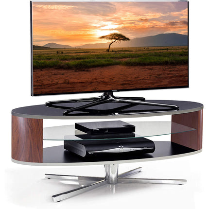 MDA Designs Orbit 1100BWA Gloss Black TV Stand with Walnut Elliptic Sides for Flat Screen TVs up to 55"