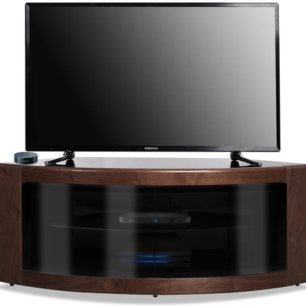 Centurion Supports PANGEA Black Walnut Beam-Thru Curved Tru-Corner 32"-50" TV Cabinet