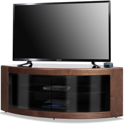 Centurion Supports PANGEA Black Walnut Beam-Thru Curved Tru-Corner 32"-50" TV Cabinet