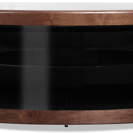 Centurion Supports PANGEA Black Walnut Beam-Thru Curved Tru-Corner 32"-50" TV Cabinet