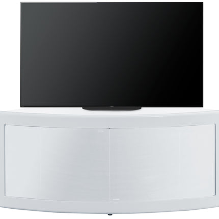 Centurion Supports PANGEA Gloss White Beam-Thru White Glass Curved Tru-Corner 32"-50" TV Cabinet