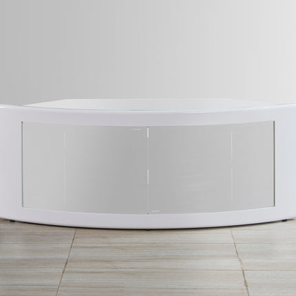 Centurion Supports PANGEA Gloss White Beam-Thru White Glass Curved Tru-Corner 32"-50" TV Cabinet