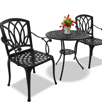 Centurion Supports POSITANO Garden and Patio Table and 2 Chairs Cast Aluminium Bistro Set - Black