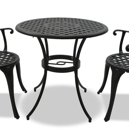 Centurion Supports PREGO Garden and Patio Table and 2 Large Chairs with Armrests Cast Aluminium Bistro Set - Black