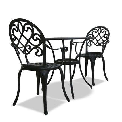 Centurion Supports PREGO Garden and Patio Table and 2 Large Chairs with Armrests Cast Aluminium Bistro Set - Black