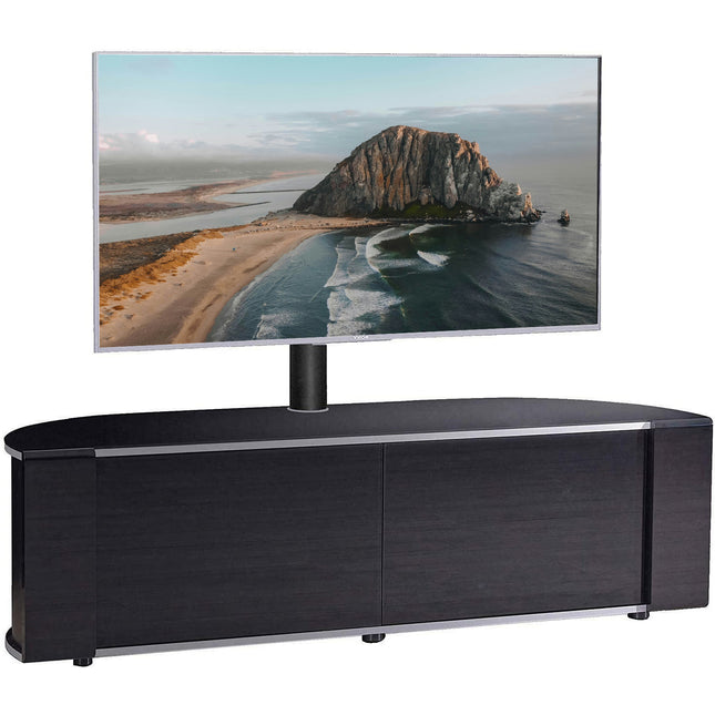 MDA Designs Sirius 1600 Cabinet with BeamThru Remote-Friendly Gloss Black with Black Trims for Flat Screen TVs up to 65" with Mounting Arm