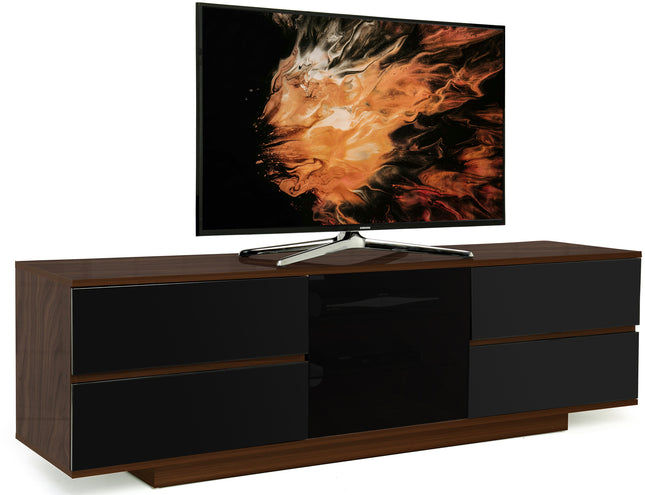 Centurion Supports AVITUS ULTRA Remote Friendly Beam-Thru Premium Walnut with 4-Black Drawers 32"-65" Flat Screen TV Cabinet