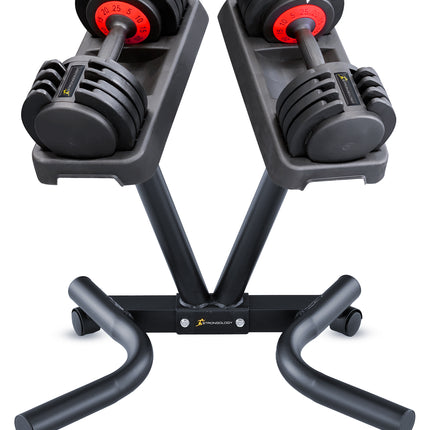 Strongology Tundra25 Adjustable Dumbbell Pair with Free Durable Steel Adjustable Tundra25 Dumbbell Floor Stand