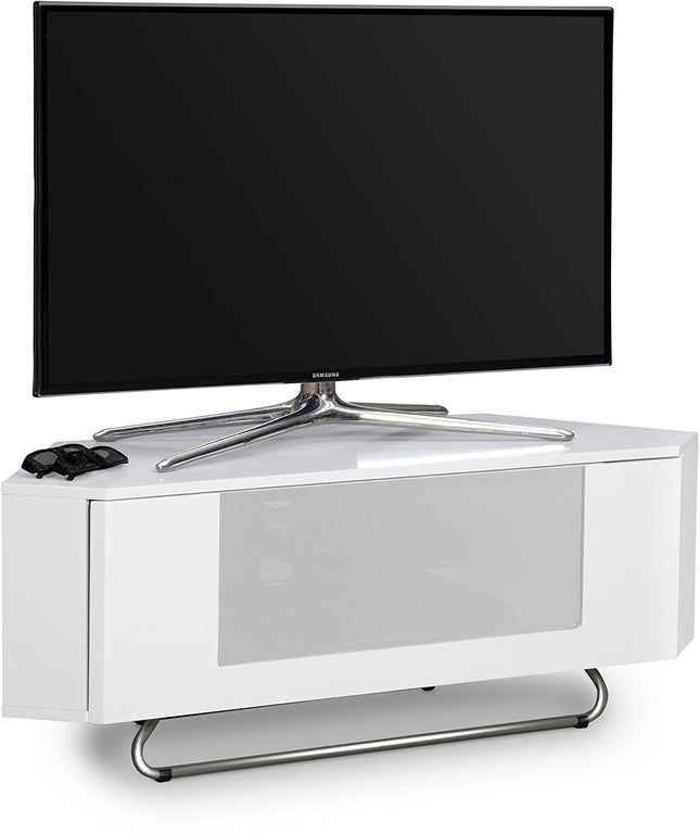 Centurion Supports Hampshire Corner-Friendly Gloss White with White Beam-Thru Remote Friendly Door 26"-50" Flat Screen TV Cabinet