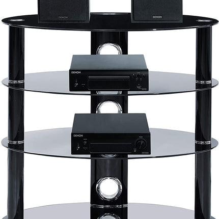 Centurion Supports HALIGON 4-Shelf Oval Premium Gloss Black Glass with Black Legs AV Rack