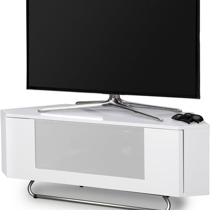 Centurion Supports Hampshire Corner-Friendly Gloss White with White Beam-Thru Remote Friendly Door 26"-50" Flat Screen TV Cabinet