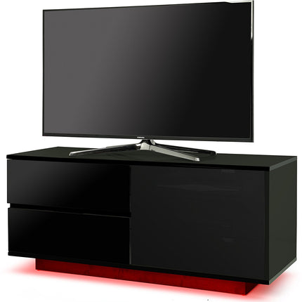 Centurion Supports Gallus ULTRA Remote Friendly Beam-Thru Gloss Black with 2-Black Drawers 32"-55" LED/OLED/LCD TV Cabinet with 16 colour LED Lights