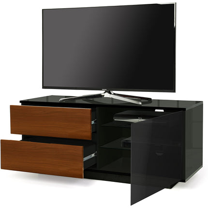 Centurion Supports GALLUS ULTRA Remote Friendly BeamThru Gloss Black with 2-Walnut Drawers 32"-55" Flat Screen TV Cabinet