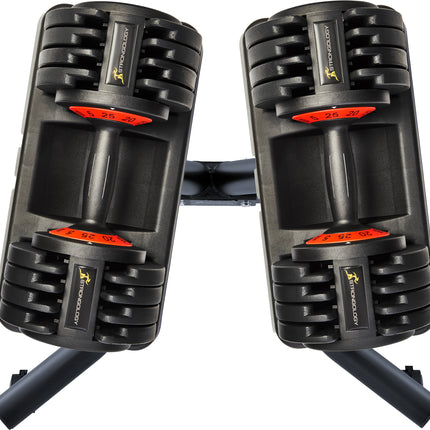 Strongology Tundra25 Adjustable Dumbbell Pair with Free Durable Steel Adjustable Tundra25 Dumbbell Floor Stand