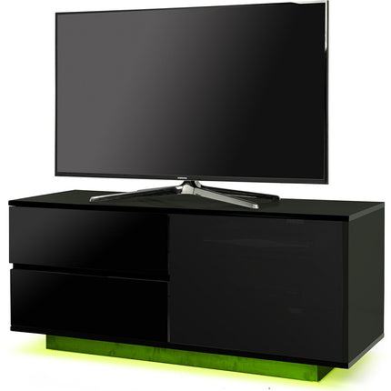 Centurion Supports Gallus ULTRA Remote Friendly Beam-Thru Gloss Black with 2-Black Drawers 32"-55" LED/OLED/LCD TV Cabinet with 16 colour LED Lights