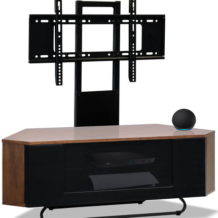 Centurion Supports Hampshire Corner-Friendly Walnut with Black Beam-Thru Remote Friendly Door 26"-50" Flat Screen TV Cabinet with Mounting Arm