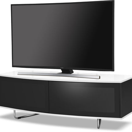 Centurion Supports Caru Gloss Black and Gloss White Beam-Thru Remote Friendly Super-Contemporary "D" Shape Design 32"-65" LED/OLED/LCD TV Cabinet